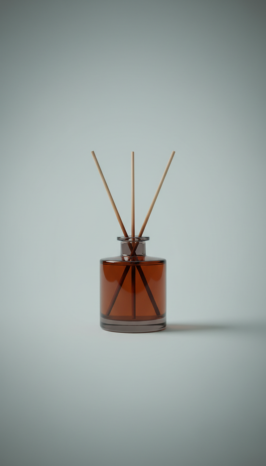 Cocoa plum reed diffuser with layered aroma